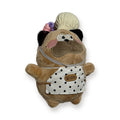 PUUG pug plush bag charm in a cream chef hat with polka dot bib, front view